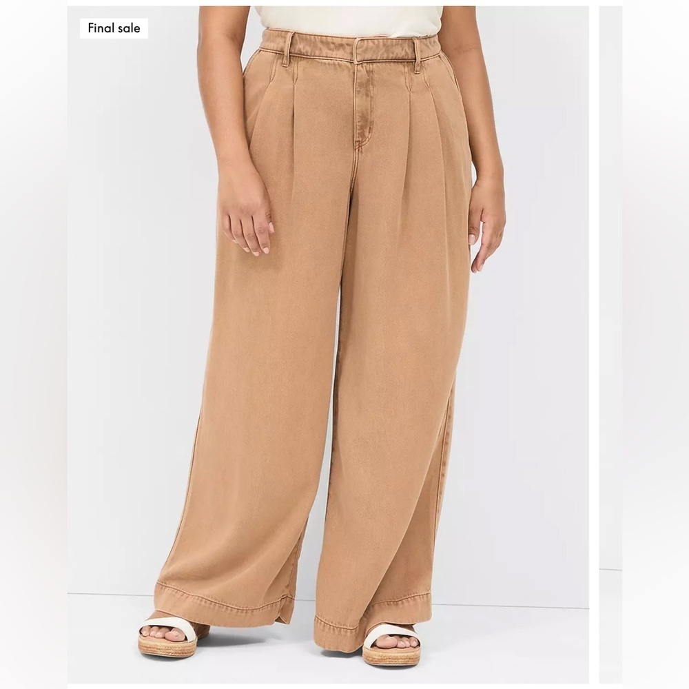 Lane Bryant women Khaki Chinos pant trouser 16 mid rise wide leg lagenlook Y2K